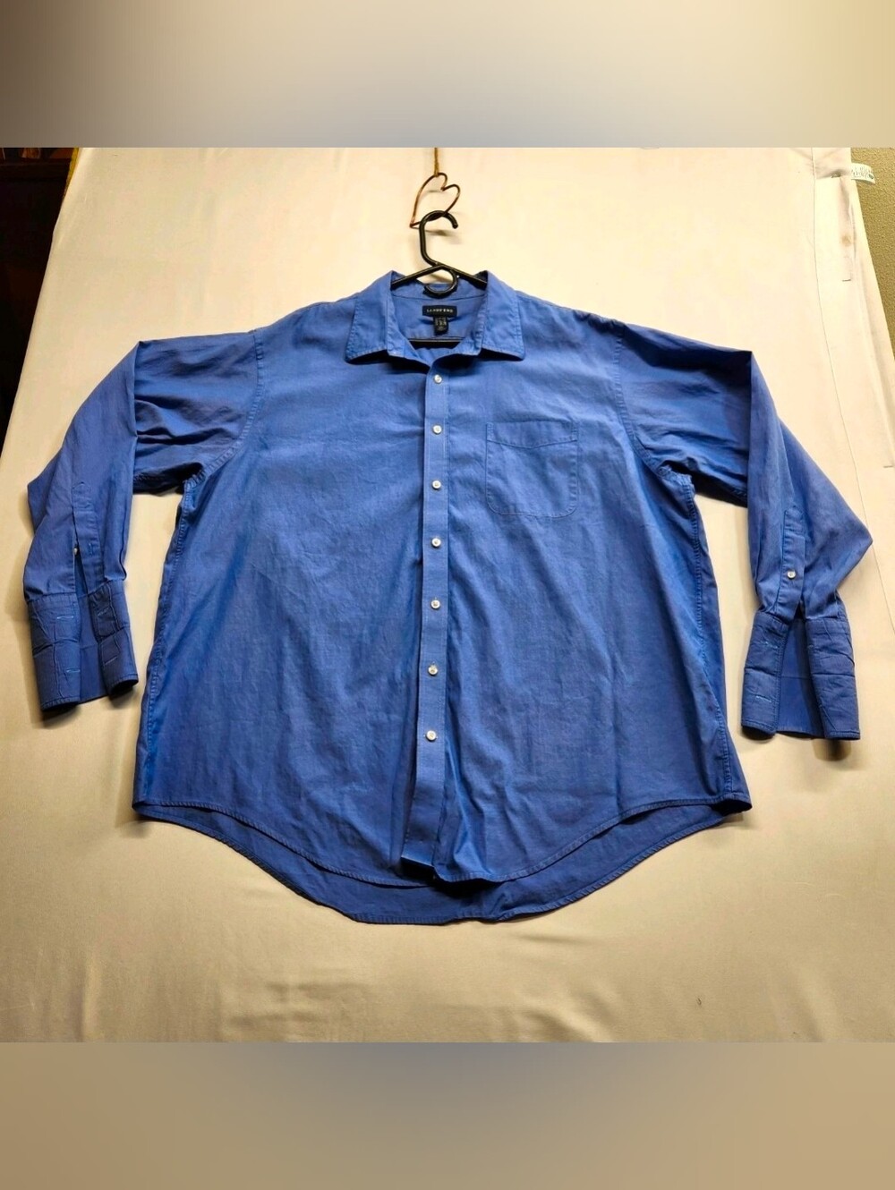 ⭐️Lands' End Supima Pinpoint Oxford Blue French Cuff Dress Shirt 18.5 35 2XL